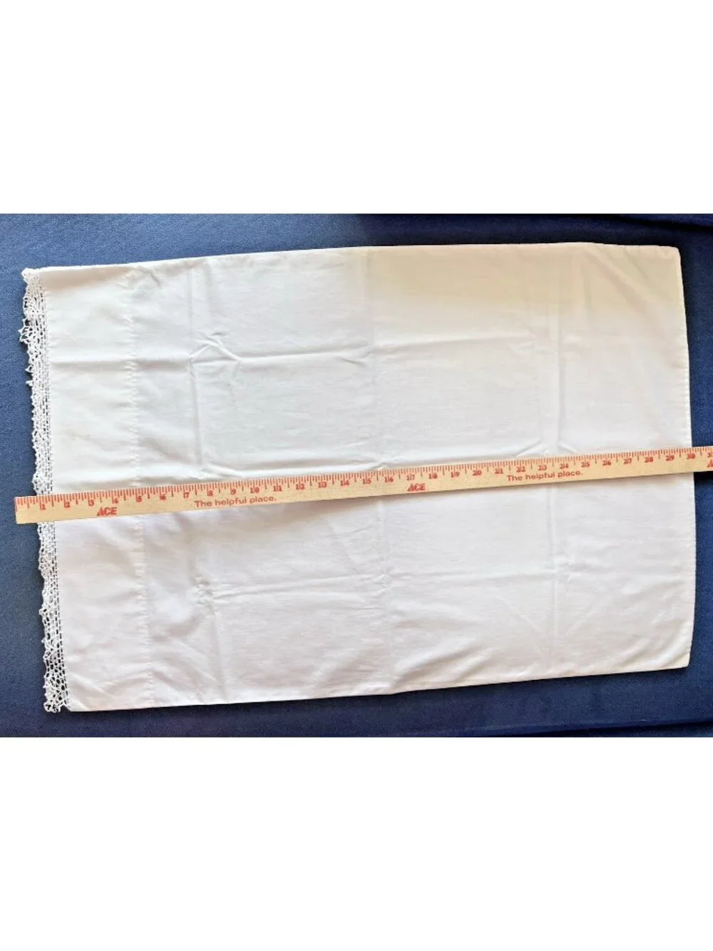 Vintage White Pillowcase PAIR Hand-Crocheted Lace Trim 30